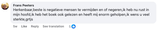 Reakce čtenáře na Facebooku ke knize Laat los wat je kapotmaakt