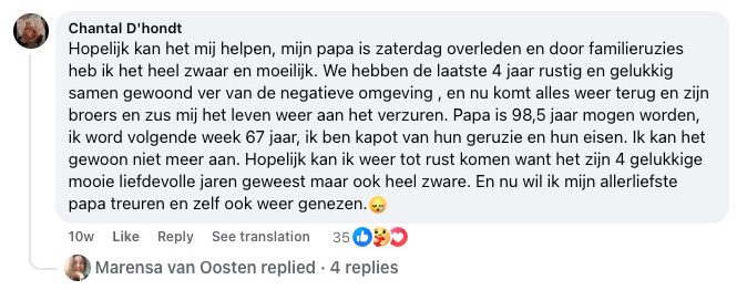 Reakce čtenáře na Facebooku ke knize Laat los wat je kapotmaakt