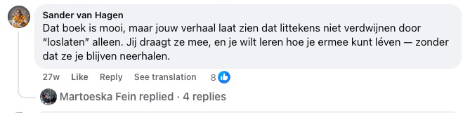 Reakce čtenáře na Facebooku ke knize Laat los wat je kapotmaakt
