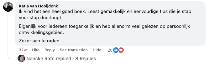 Reakce čtenáře na Facebooku ke knize Laat los wat je kapotmaakt