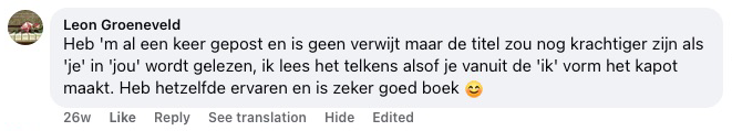 Reakce čtenáře na Facebooku ke knize Laat los wat je kapotmaakt